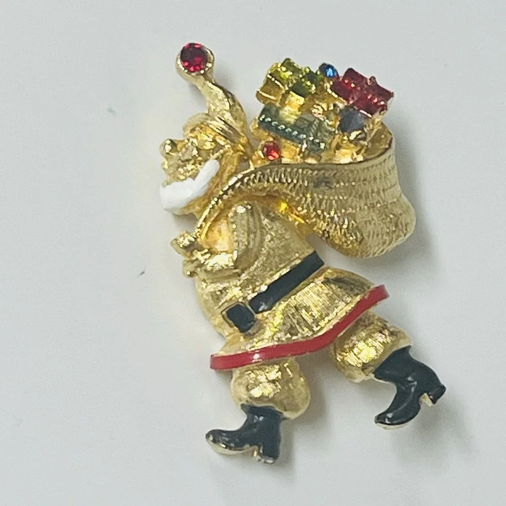 Vintage ART Signed Arthur Pepper Enameled Rhinestone‎ Santa Brooch Pin